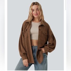 Halara Long Sleeve Curved Hem Knit Waffle Casual Jacket with Pockets NWT